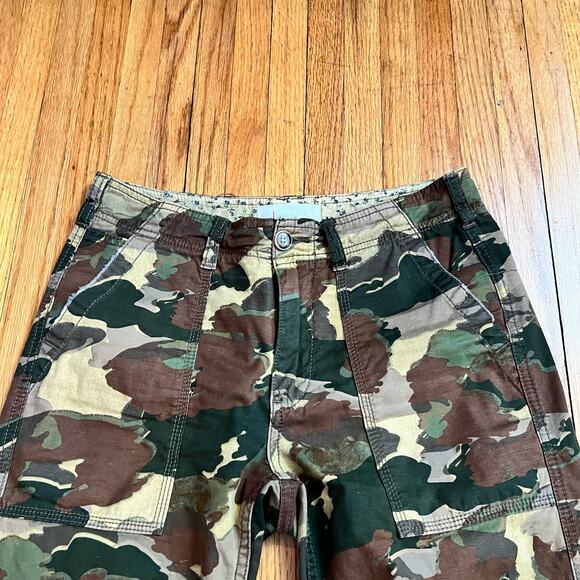 Anthropologie Pants Womens 25 Camo Linen Blend Cargo Pocket Green - Picture 3 of 12